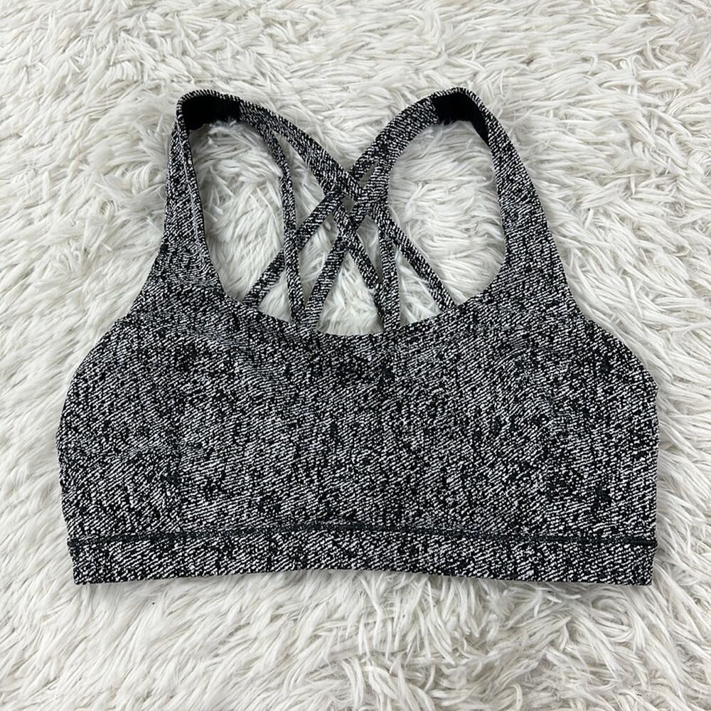Lululemon Free To Be Serene Bra Power Luxtreme Irregular Denim Twill Black White
